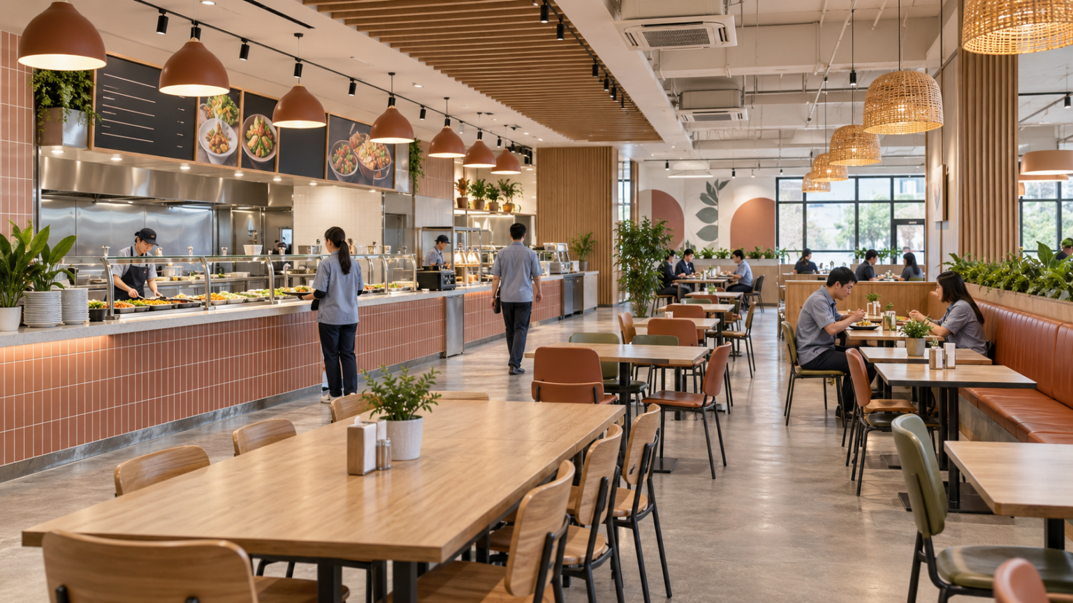 โรงอาหารโรงงานสไตล์คาเฟ่ร่วมสมัย