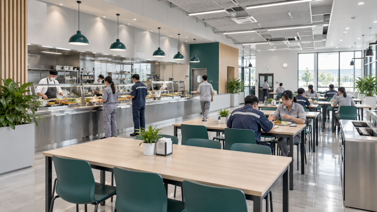 โรงอาหารโรงงานโมเดิร์น โปร่งสะอาด